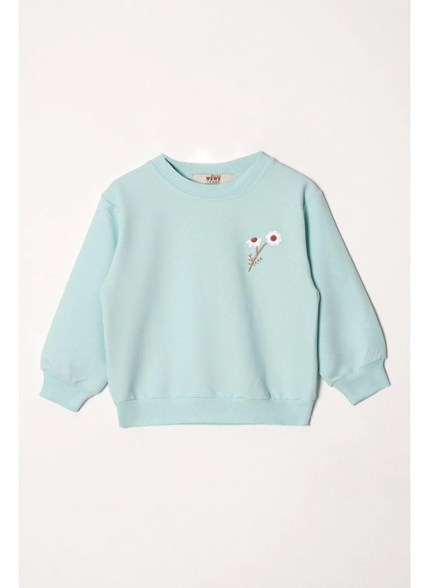 أكار Crew Neck Long Sleeve Daisy Embroidered Mint Color Girl Tracksuit