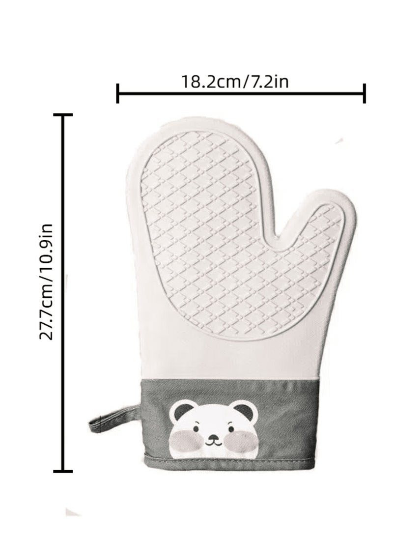 1 Pair 600°C Heat Resistant Silicone + Cotton Double-Layer Oven Gloves, Waterproof & Anti-Slip Kitchen Mitts, Easy to Clean, Five-Finger Design for Safe Cooking, Baking & Boiling  - Image 5