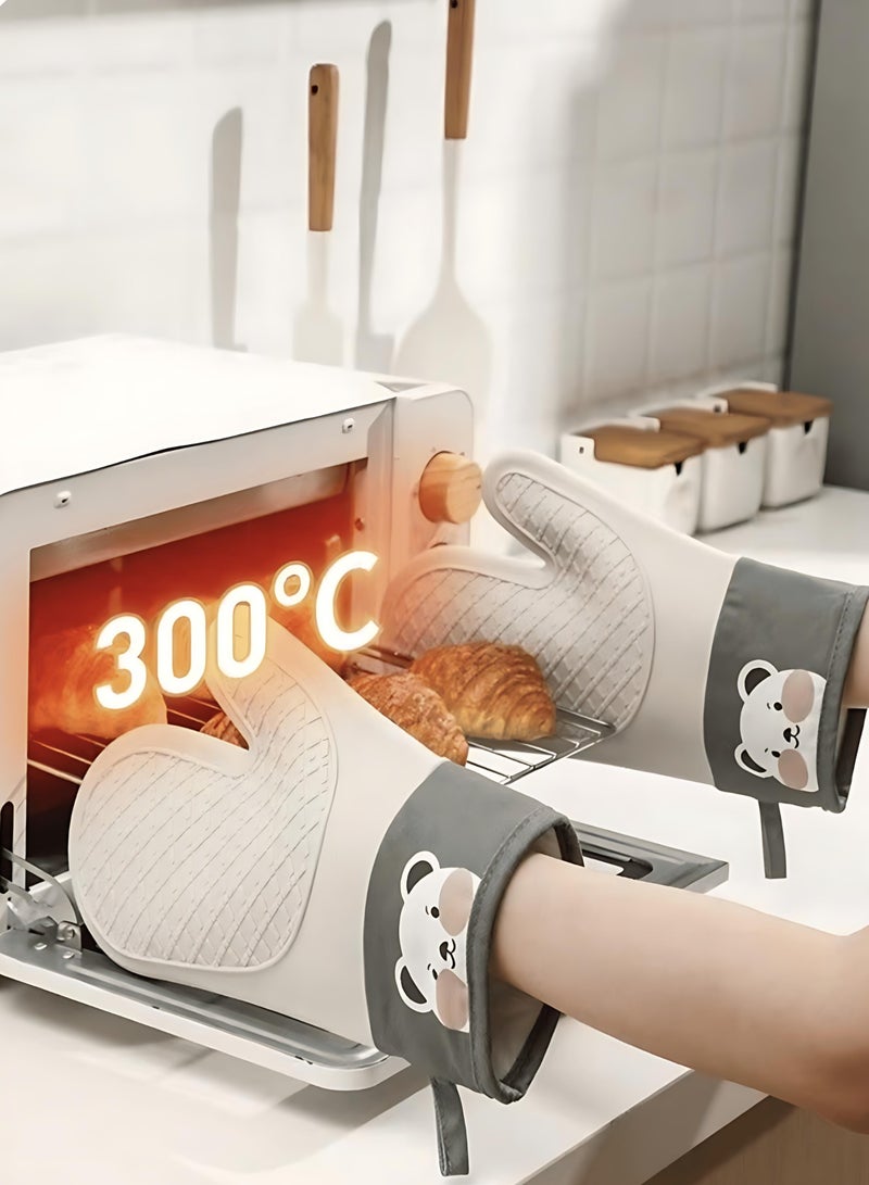1 Pair 600°C Heat Resistant Silicone + Cotton Double-Layer Oven Gloves, Waterproof & Anti-Slip Kitchen Mitts, Easy to Clean, Five-Finger Design for Safe Cooking, Baking & Boiling  - Image 2