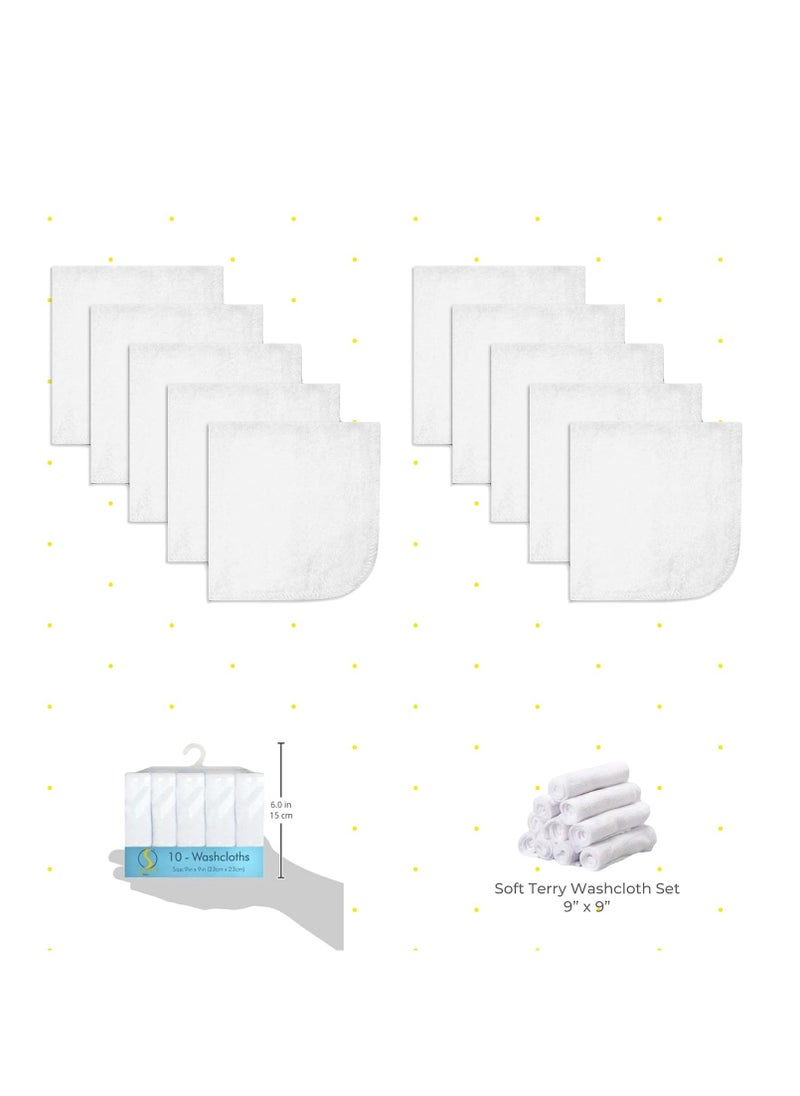 Spasilk Spasilk Washcloth Wipes Set for Newborn Boys and Girls, Soft Terry Washcloth Set, Pack of 10, White, (010-WTE)  - Image 3