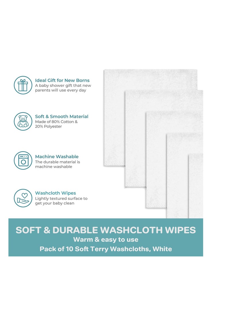 Spasilk Spasilk Washcloth Wipes Set for Newborn Boys and Girls, Soft Terry Washcloth Set, Pack of 10, White, (010-WTE)  - Image 4