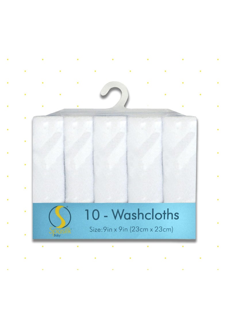 Spasilk Spasilk Washcloth Wipes Set for Newborn Boys and Girls, Soft Terry Washcloth Set, Pack of 10, White, (010-WTE)  - Image 5