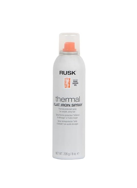 RUSK Designer Collection Thermal Flat Iron Spray with Argan Oil, Micro-Fine Spray, Eliminates Frizz, Leaves Hair Smooth and Sleek, 8 fl. oz.