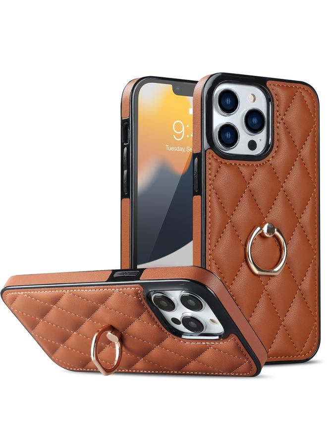 Zaboon Case For iPhone 13 Pro Max Rhombic PU Leather Phone Case with Ring Holder - Image 1
