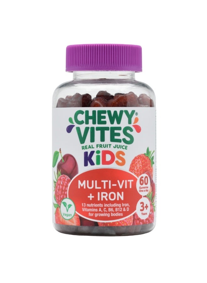 CHEWY VITES Kids Multi-Vitamin And Iron 60 Gummy 2 Months Supply Real Fruit Juice Berry Flavour 1-A-Day Vegan 3 Years + - Image 1
