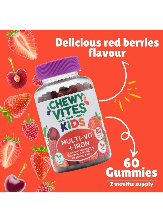 CHEWY VITES Kids Multi-Vitamin And Iron 60 Gummy 2 Months Supply Real Fruit Juice Berry Flavour 1-A-Day Vegan 3 Years + - Image 4