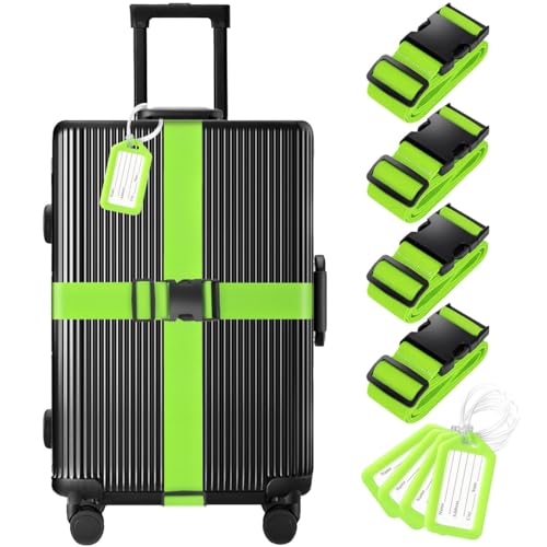 Gostwo 8 Pack Luggage Straps and Tags Set - 4 Straps, 4 Tags, TSA Approved Suitcase Belt, Green - Image 1