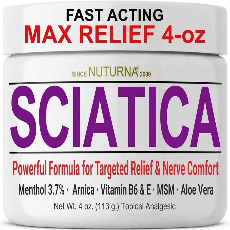 Nuturna Sciatica Nerve Cream - Maximum Strength Comfort Cream for Feet, Hands, Legs, Toes, Back - Natural Ultra Strength Arnica, MSM, Menthol, Soothing Comfort, Large 4 Oz - Image 1