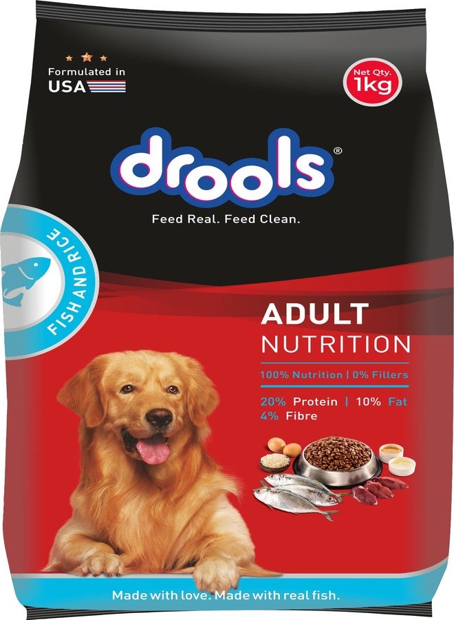 Drools Adult Dry Dog Food 1kg | Fish and Rice Flavour | Fish & Rice Formula | Gentle on Gut | Helps Maintain Strong Muscles and Vitality | Organic Chelated Minerals - Image 1