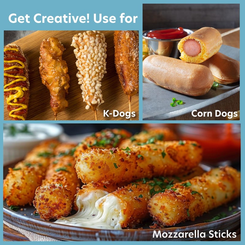 CucinaPro Corn Dog Maker- Perfect Hot Dogs on a Stick, Mozzarella Cheese Sticks, Cake Pops w 50 Skewers & Recipes, Easy to Use Electric Nonstick Food Baker For Parties, Fryer for 6 Mini Holiday App, Xmas Gift - Image 5
