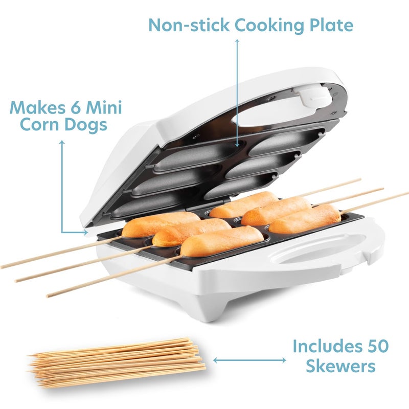 CucinaPro Corn Dog Maker- Perfect Hot Dogs on a Stick, Mozzarella Cheese Sticks, Cake Pops w 50 Skewers & Recipes, Easy to Use Electric Nonstick Food Baker For Parties, Fryer for 6 Mini Holiday App, Xmas Gift - Image 2