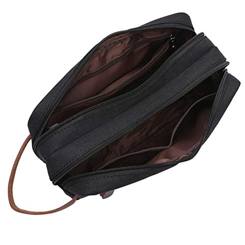 Tumecos Men’s Toiletry Bag Leather Waxed Canvas Shaving Dopp Kit Travel Accessories Organizer Bag (Black2) - Image 4