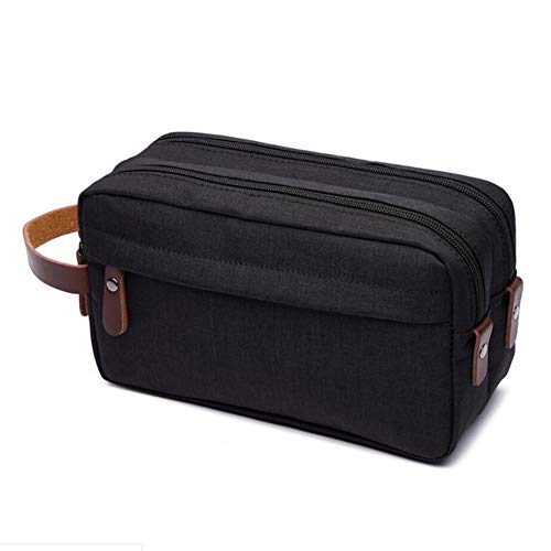Tumecos Men’s Toiletry Bag Leather Waxed Canvas Shaving Dopp Kit Travel Accessories Organizer Bag (Black2) - Image 1
