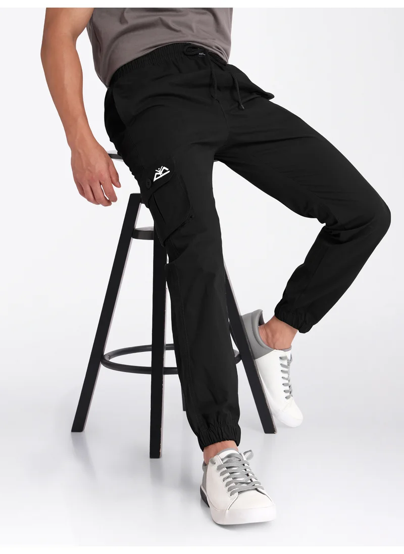Beyoung Jet Black Cotton Cargo Joggers