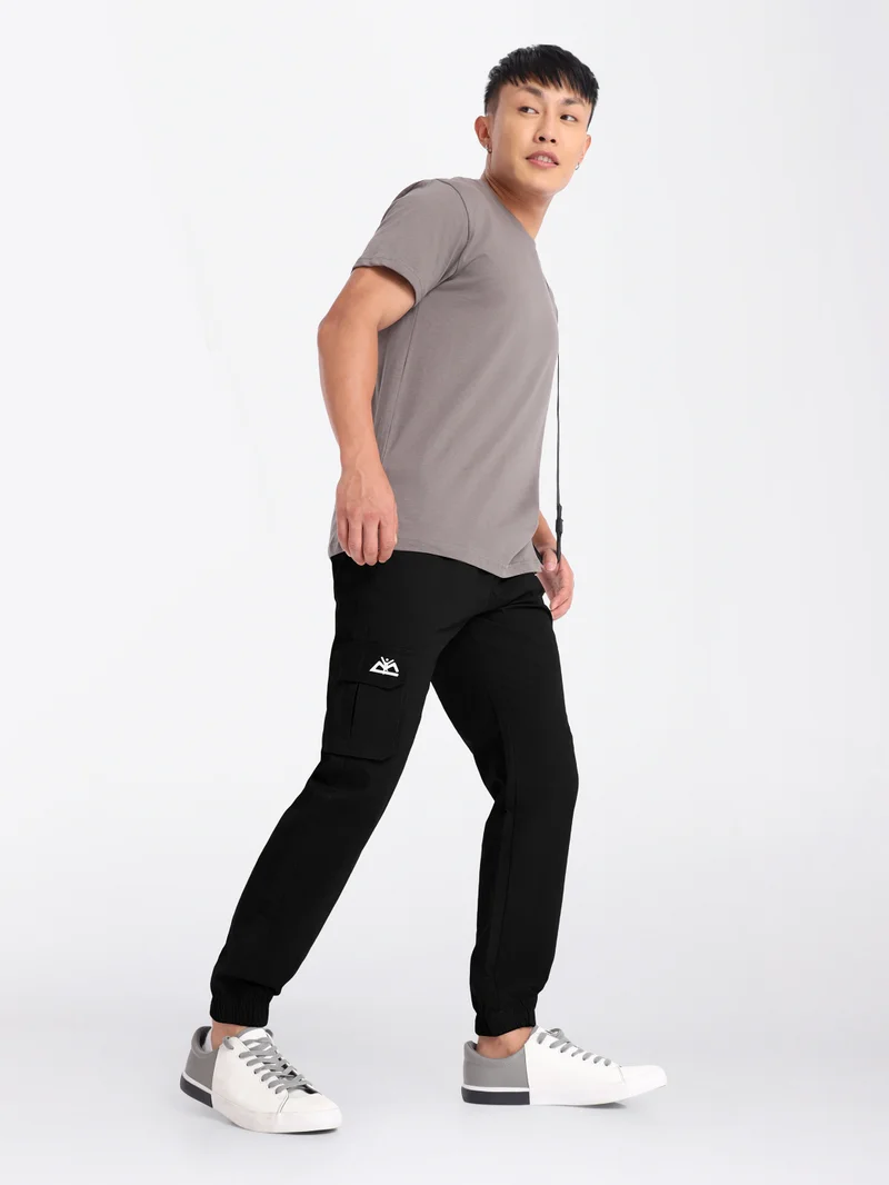 Beyoung Jet Black Cotton Cargo Joggers