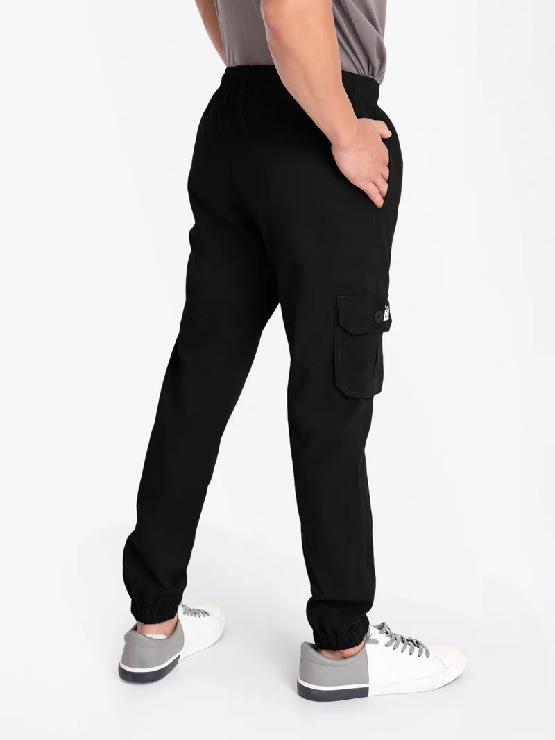 Beyoung Jet Black Cotton Cargo Joggers