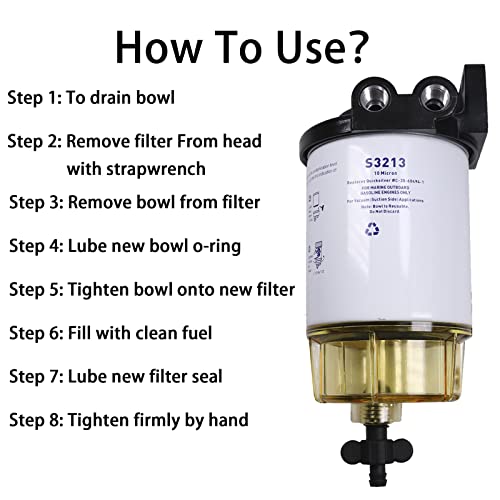 CARMOCAR Fuel Filter Water Separator replacement for Marine Outboard Motor Mercury with 3/8" Barb x 1/4" NPT brass Fittings Replaces# S3213, S3214, 35-60494-1, S3213, 18-7932-1, 18-17928, 35-809097 - Image 2