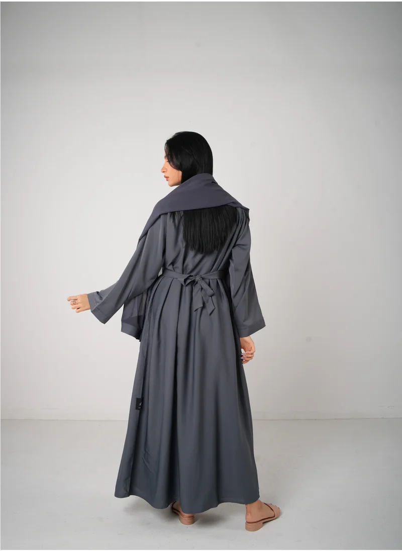 JAMEELA Dark Grey Classic Open Abaya 3 pieces Set