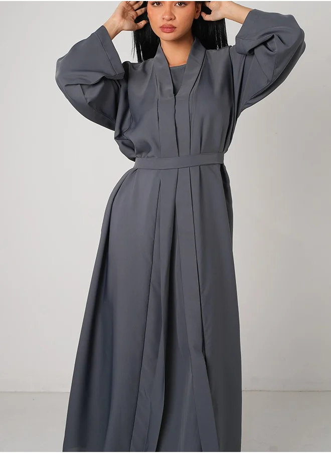 JAMEELA Dark Grey Classic Open Abaya 3 pieces Set