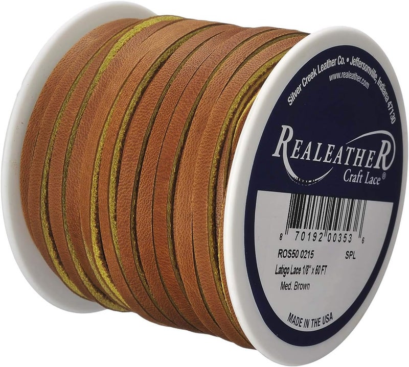 Realeather رباط جلد لاتيجو من سيلفر كريك لصناعة الحرف والمجوهرات، 1/8" × 50'، بني متوسط - Image 2