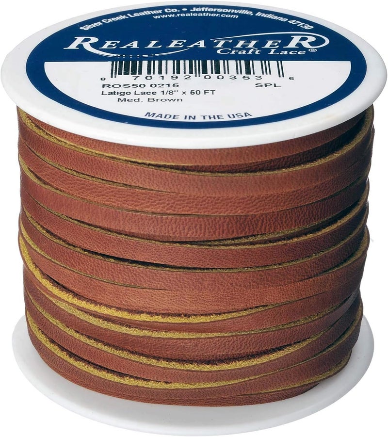 Realeather رباط جلد لاتيجو من سيلفر كريك لصناعة الحرف والمجوهرات، 1/8" × 50'، بني متوسط - Image 1