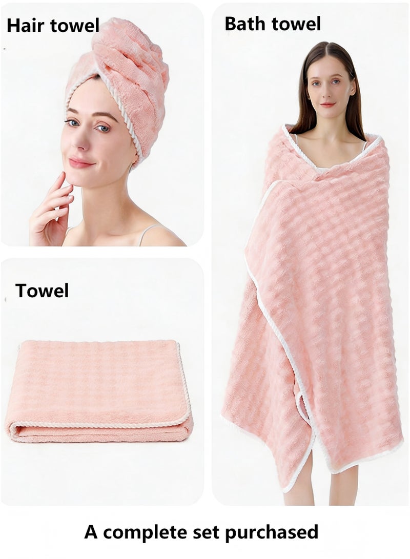 موكو منشفة الاستحمام كبيرة (90*170 سم)، مجموعة من المناشف - 3 قطع تشمل (90*170 سم) منشفة استحمام، (35*75 سم) منشفة يد، (25*65 سم) غطاء استحمام، منشفة حمام فاخرة سريعة الجفاف وعالية الامتصاص، منشفة فندقية ناعمة ورفيعة للاستحمام والمنتجع، مجموعة من المناشف ناعمة ورفيعة، عالية الامتصاص، باللون الوردي، منشفة استحمام 90*170 سم، منشفة استحمام للنساء، منشفة استحمام للسيدات - Image 2