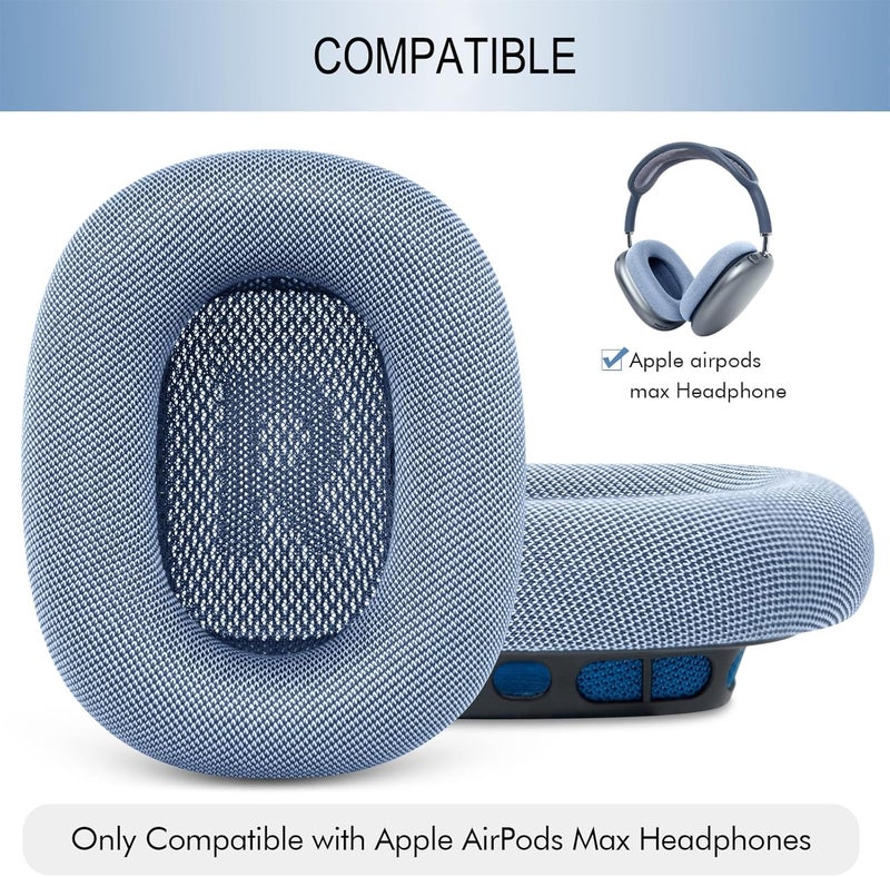 GEVO وسائد أذن المحسنة البديلة لسماعات Apple AirPods Max الجديدة لعام 2024، أكواب أغطية وسادات الأذن من قماش شبكي مع رغوة الذاكرة والمغناطيس لـ AirPods Max بلون منعش (أزرق سماوي) - Image 2