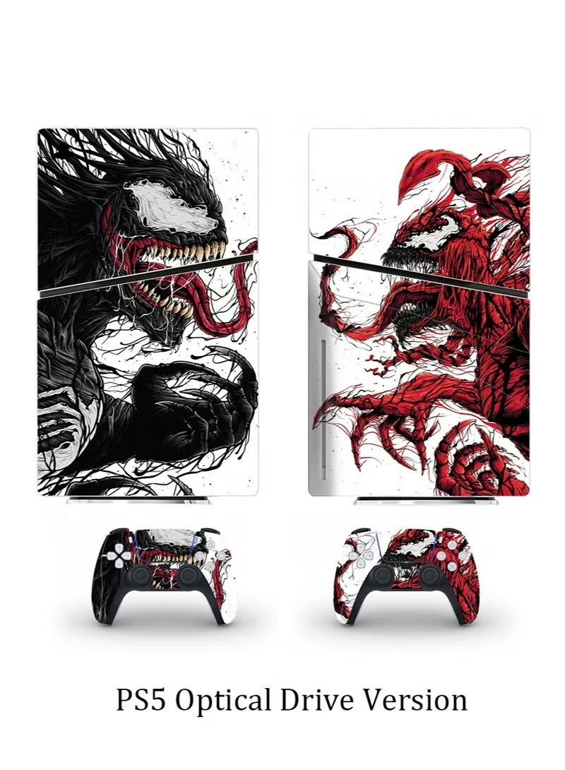 PS5 Slim Optical Drive Version Sticker, Sony PS5 Slim Console Controller Skins Set, Skin Wrap Decal Sticker PS5 Slim Optical Drive Version, Protective Film Sticker for Venom, Vinyl Cover Sticker