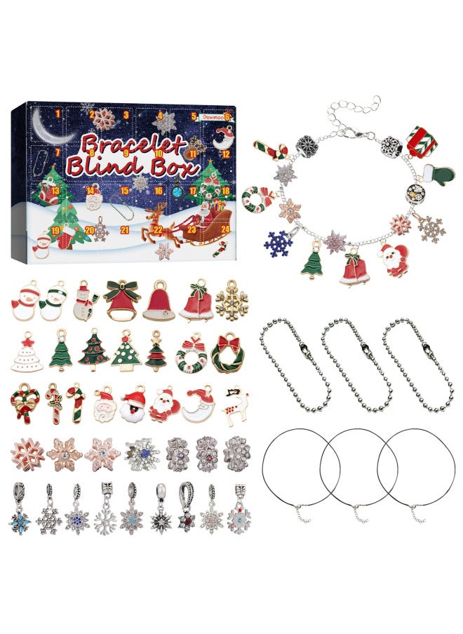 Dowmoo Advent Calendar DIY Bracelet Blind Box Countdown 24 Grid Calendar Surprise Bell Accessories Blind Box-Color:Calendar Bracelet Blind Box