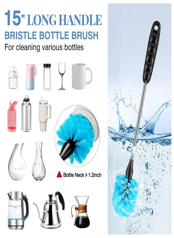 AnDocK Bottle Brush Cleaner Set, Long Handle 3-in-1 Stainless Steel Water Bottle Cleaning Brush for Washing Narrow Neck Bottle, Sport Bottle, Baby Bottle, Flask, Straw, Tumbler, Cup Cover. (Long Size) - Image 2