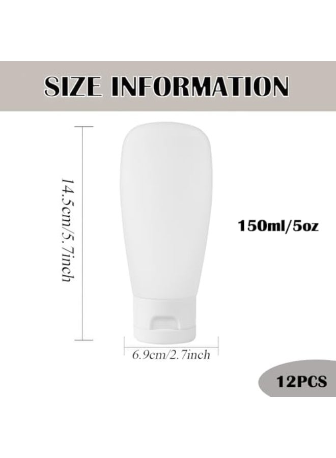 VANTOBEST 12Pcs 150ml5oz White Plastic Squeeze Bottle with Flip Cap Soft Tube Hose Toiletry Dispenser Leakproof Travel Containers for Facial Cleanser Hand Cream Lotion Shampoo - Image 3