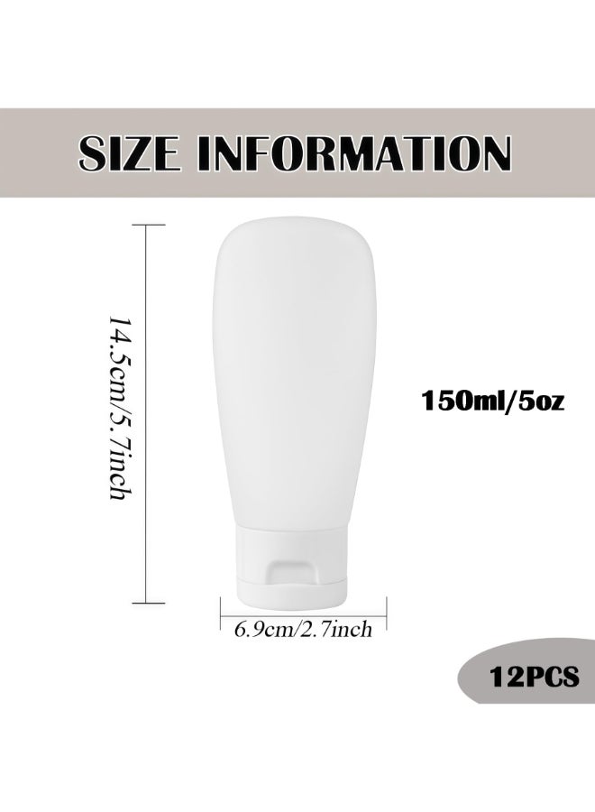 VANTOBEST 12Pcs 150ml5oz White Plastic Squeeze Bottle with Flip Cap Soft Tube Hose Toiletry Dispenser Leakproof Travel Containers for Facial Cleanser Hand Cream Lotion Shampoo - Image 4