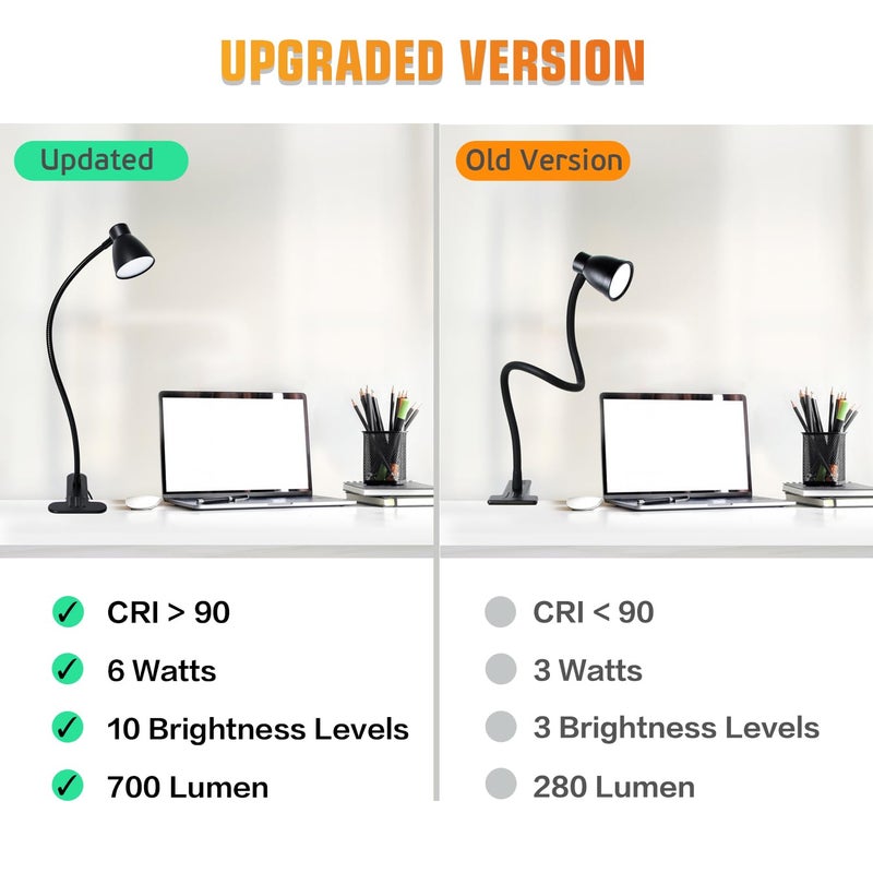 CeSunlight Clamp Desk Lamp, Clip on Reading Light, 3000K-6500K Adjustable Color Temperature, Multiple Illumination Modes, CRI>90, 6Watts (Adapter Not Included) - Image 4