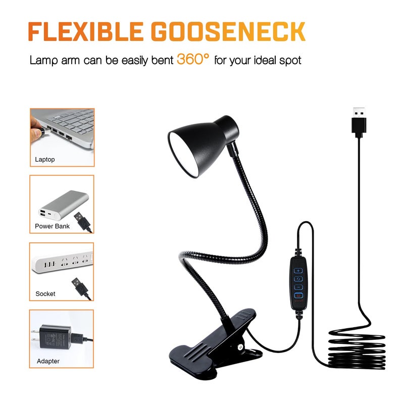 CeSunlight Clamp Desk Lamp, Clip on Reading Light, 3000K-6500K Adjustable Color Temperature, Multiple Illumination Modes, CRI>90, 6Watts (Adapter Not Included) - Image 5