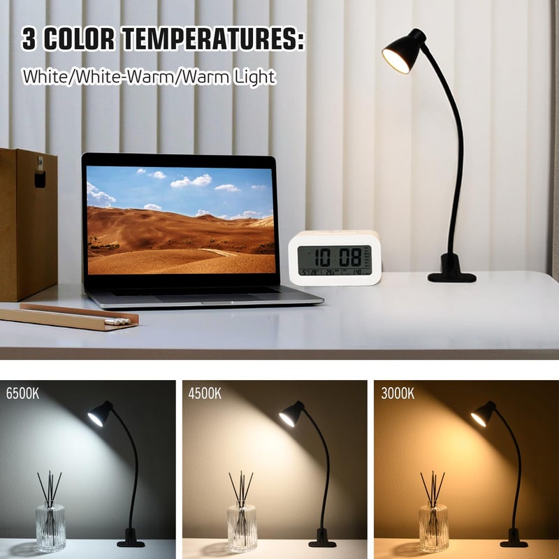 CeSunlight Clamp Desk Lamp, Clip on Reading Light, 3000K-6500K Adjustable Color Temperature, Multiple Illumination Modes, CRI>90, 6Watts (Adapter Not Included) - Image 2