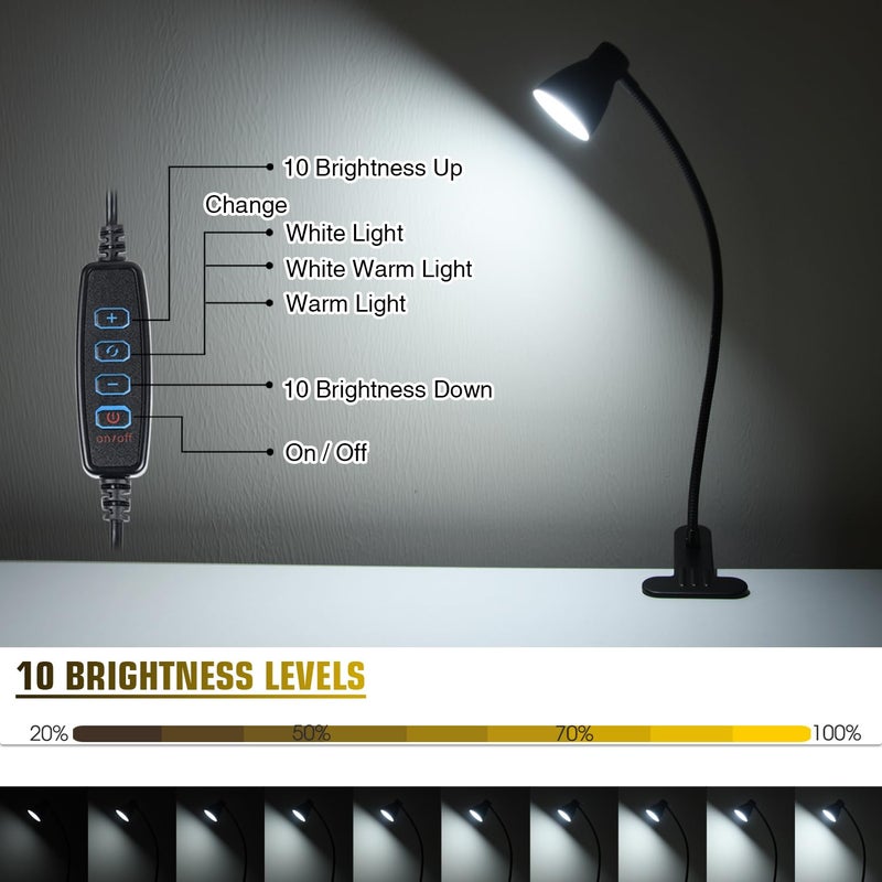 CeSunlight Clamp Desk Lamp, Clip on Reading Light, 3000K-6500K Adjustable Color Temperature, Multiple Illumination Modes, CRI>90, 6Watts (Adapter Not Included) - Image 3