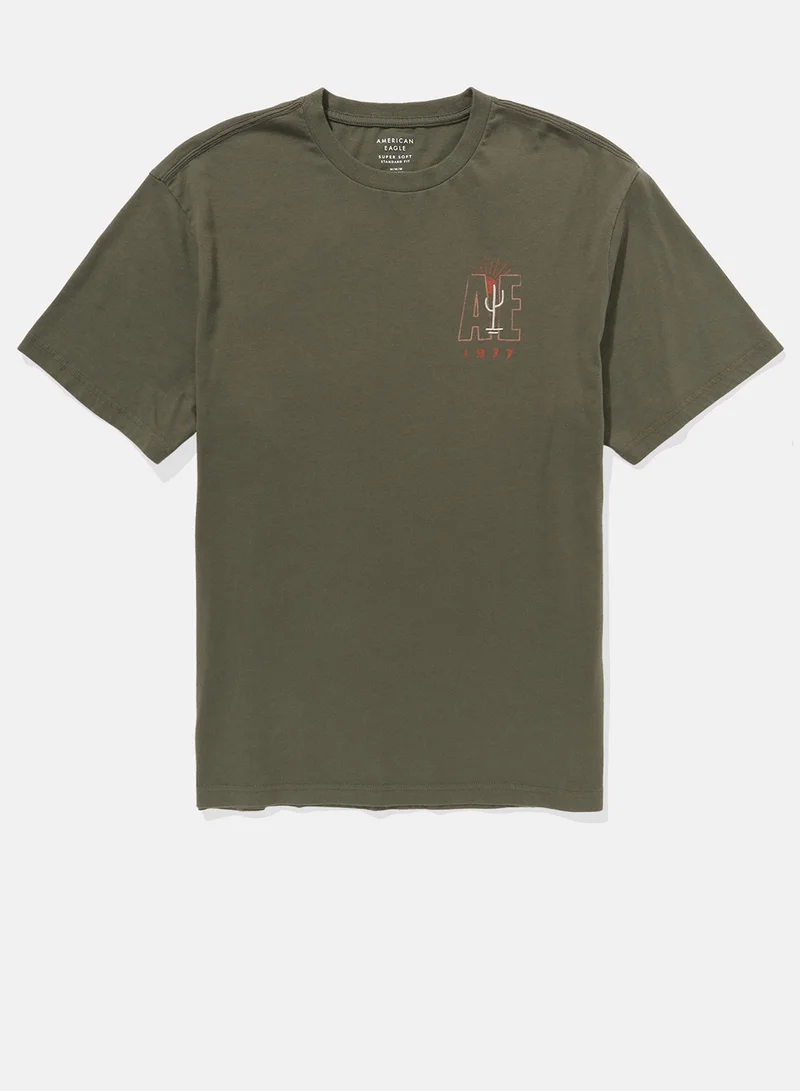 American Eagle Embroidered Crew Neck Graphic T-Shirt