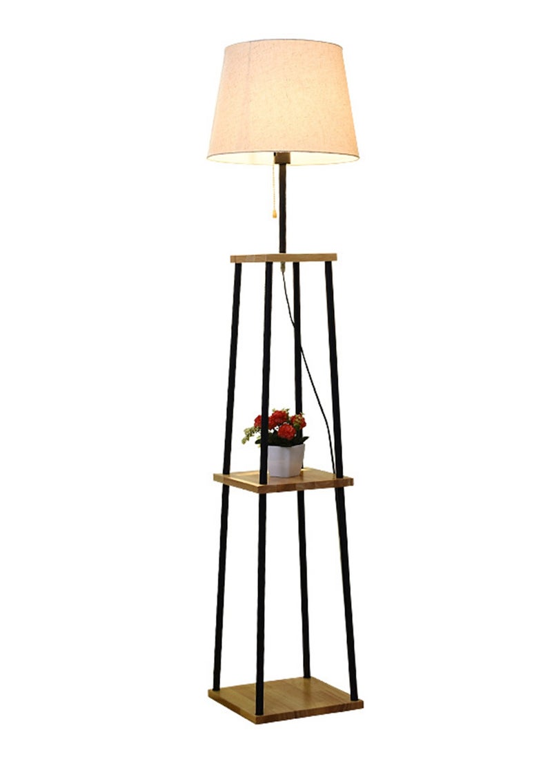 Sharpdo - Modern Adjustable Dual-color Vertical Floor Lamp With Storage Rack Stylish 2-Tier Solid Wood Table Standing Lamp For Living Room Bedroom Two-in-one Storage Fabric Floor Lighting - Image 1