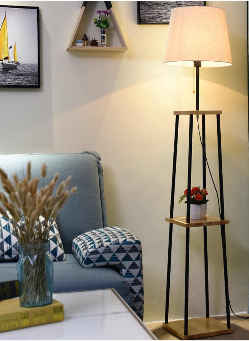 Sharpdo - Modern Adjustable Dual-color Vertical Floor Lamp With Storage Rack Stylish 2-Tier Solid Wood Table Standing Lamp For Living Room Bedroom Two-in-one Storage Fabric Floor Lighting - Image 1