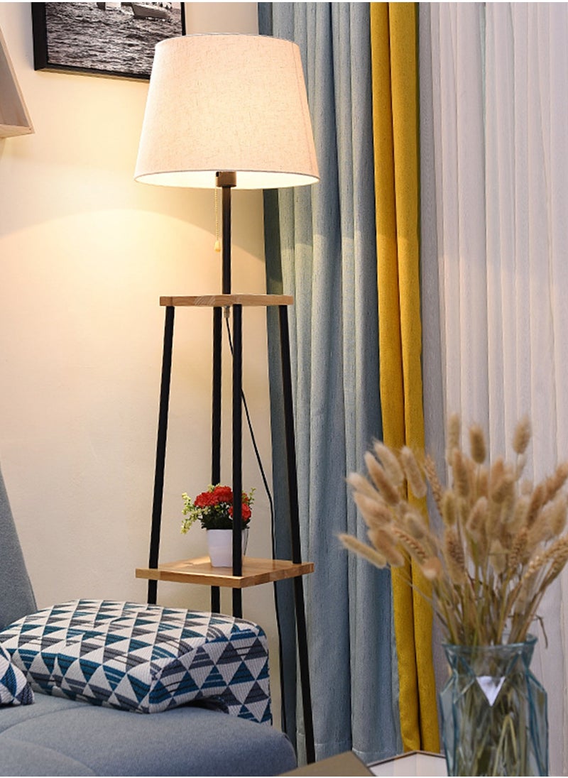 Sharpdo - Modern Adjustable Dual-color Vertical Floor Lamp With Storage Rack Stylish 2-Tier Solid Wood Table Standing Lamp For Living Room Bedroom Two-in-one Storage Fabric Floor Lighting - Image 1