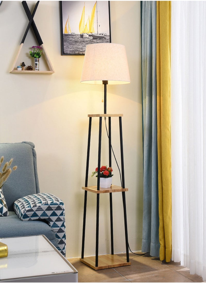 Sharpdo - Modern Adjustable Dual-color Vertical Floor Lamp With Storage Rack Stylish 2-Tier Solid Wood Table Standing Lamp For Living Room Bedroom Two-in-one Storage Fabric Floor Lighting - Image 1