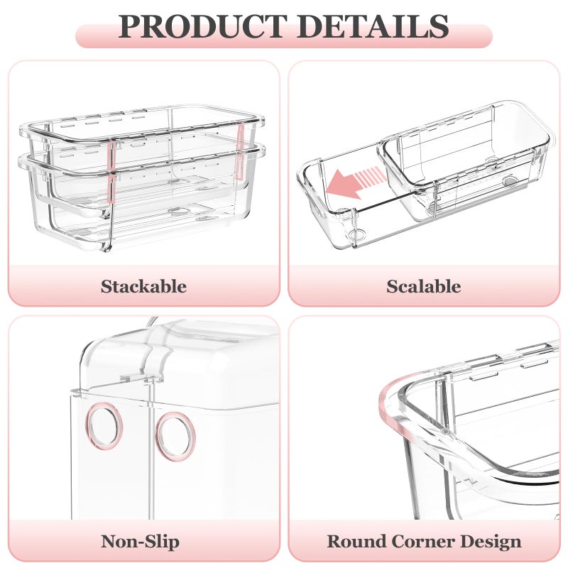 DILIBRA 16 Pcs Clear Extendable Drawer Organizer, Adjustable Drawer Storage 3-Size Desk Drawer Organizer, Plastic Non-Slip Storage Bins for Makeup, Cosmetic, Jewelries, Utensils, Stationery, Dressers - Image 5