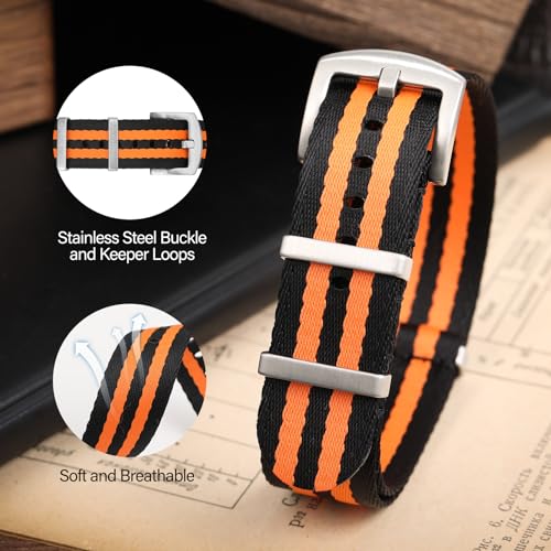 watchdives Nylon Watch Band 18mm 20mm 22mm Multicolor Replacement Watch Straps for Men Women (Black Orange, 20mm) - Image 2