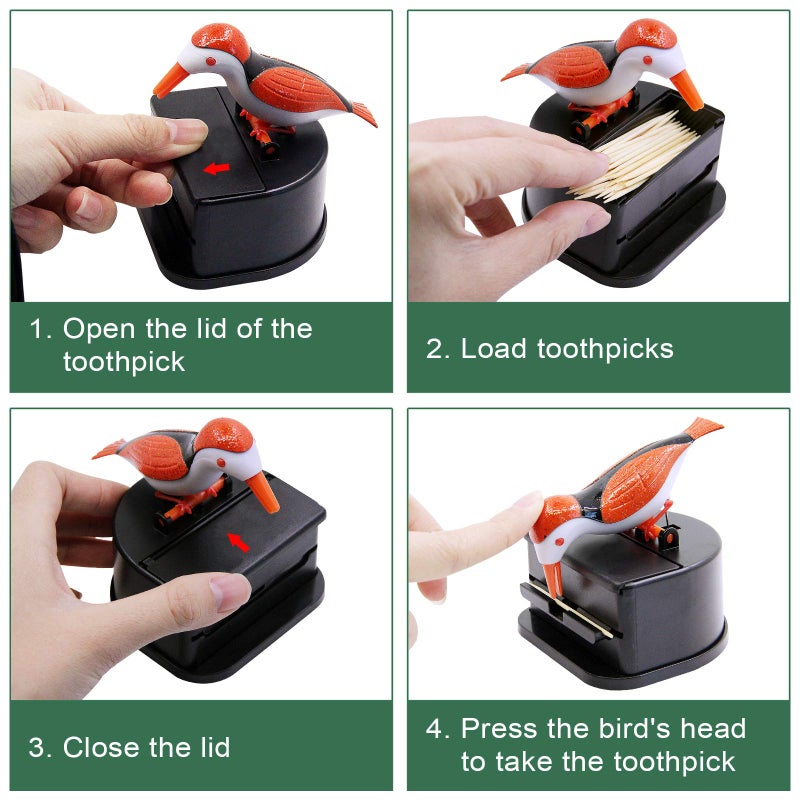 Jucaifu Little Bird Toothpick Dispenser  Creative Push-Type Toothpick Bird Dispenser  Toothpick Holder. (Orange) - Image 2