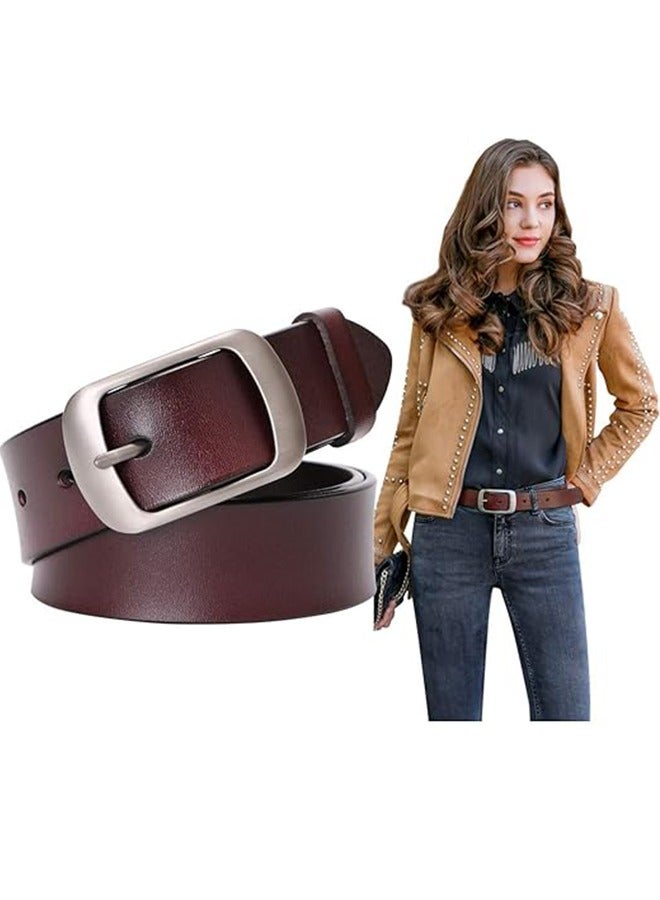 Fashion Women's Belt, Soft Leather Belt With Pin Buckle For Jeans Pants, 3.3cm Width - Image 1