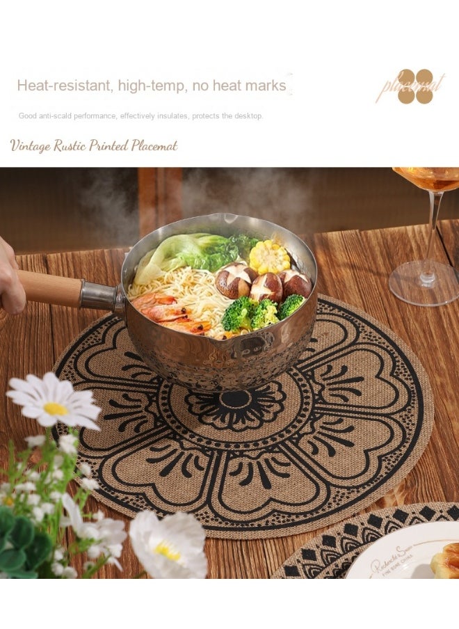 NIBEMINENT - 2pcs Boho Style Round Large Jute Heat Insulation Mat Printed Placemat Photo Props - Image 1