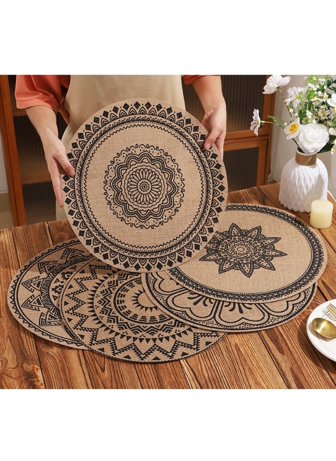 NIBEMINENT - 2pcs Boho Style Round Large Jute Heat Insulation Mat Printed Placemat Photo Props - Image 1