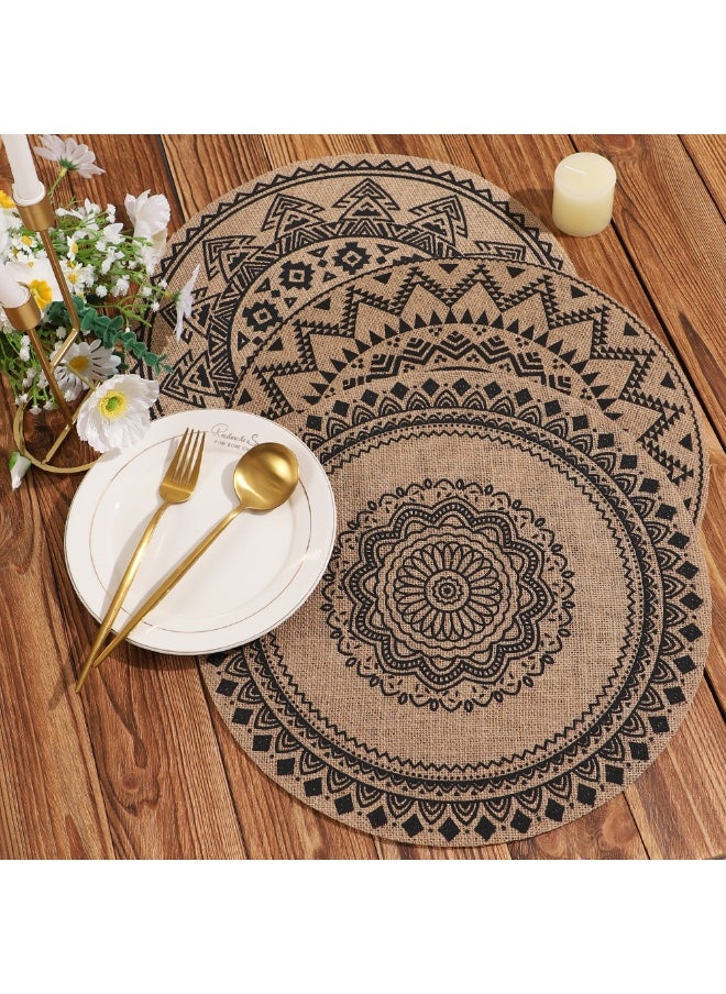 NIBEMINENT - 2pcs Boho Style Round Large Jute Heat Insulation Mat Printed Placemat Photo Props - Image 1