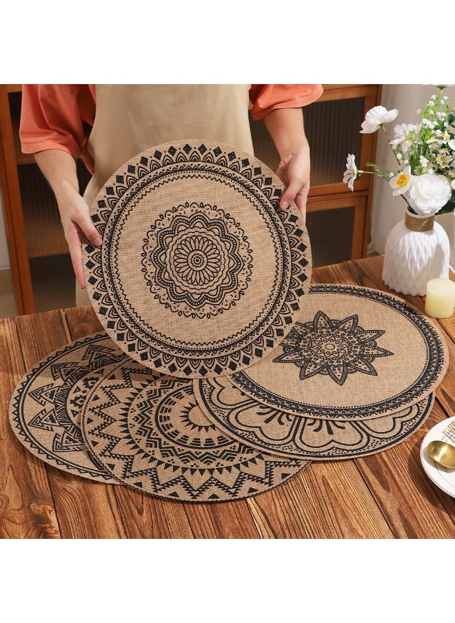 NIBEMINENT - 2pcs Boho Style Round Large Jute Heat Insulation Mat Printed Placemat Photo Props - Image 1