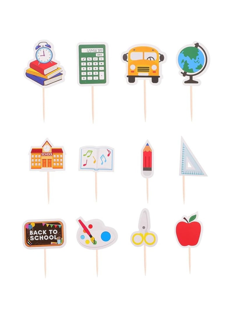 60pcs Back to School Cake Topper Paper Cupcake Toppers Decorative Cake Insert Dessert Pick for First Day of School Welcome Party Decoration School Activities - Image 1